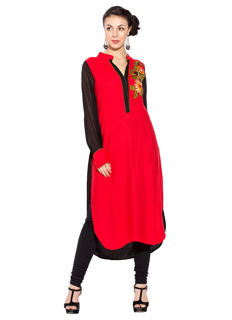 Red Cotton Long Kurti After Six Wear