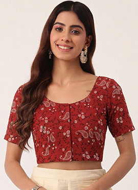 Red Cotton Printed Blouse