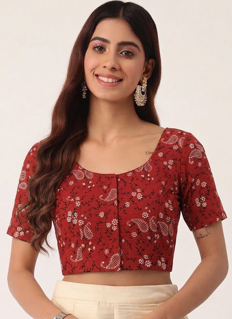 Red Cotton Printed Blouse After Six Wear