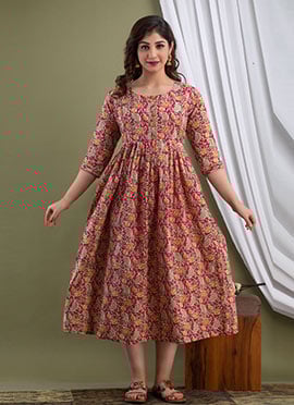 Red Cotton Printed Dress