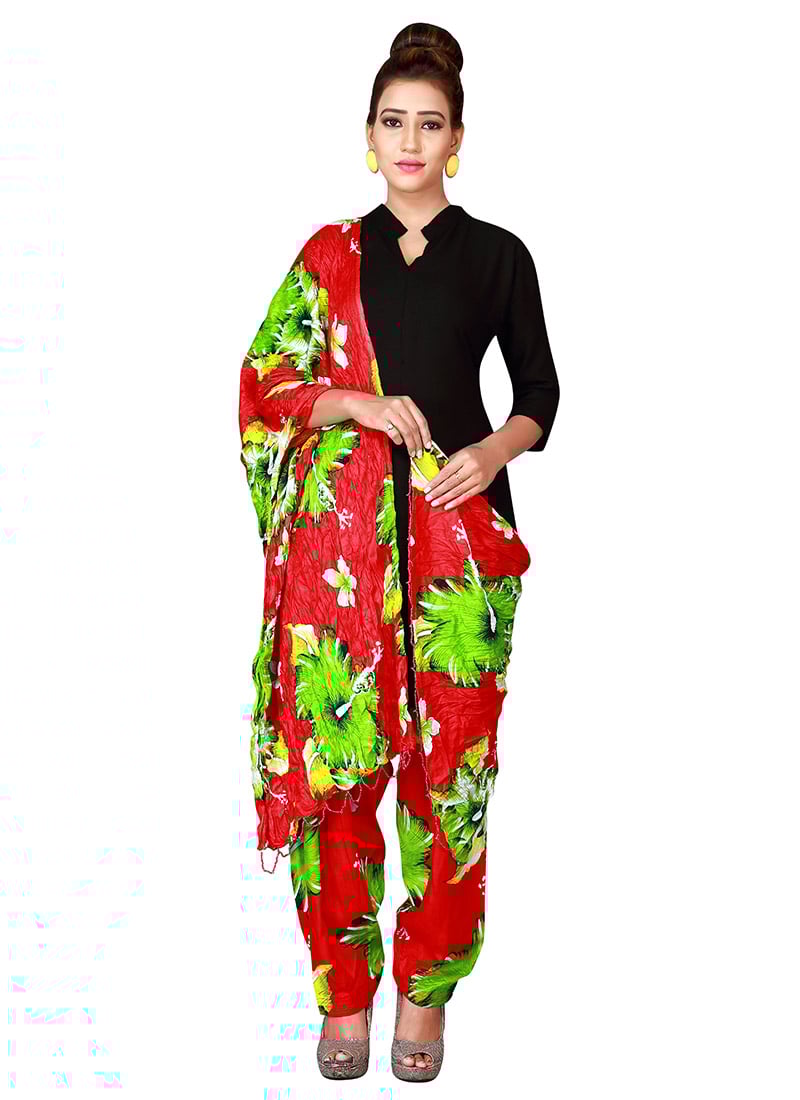 Red Cotton Semi Patiala Pant