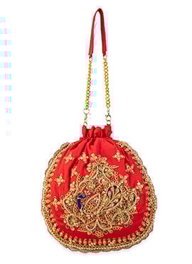 Red Cotton Sequins Moti Zari Potli