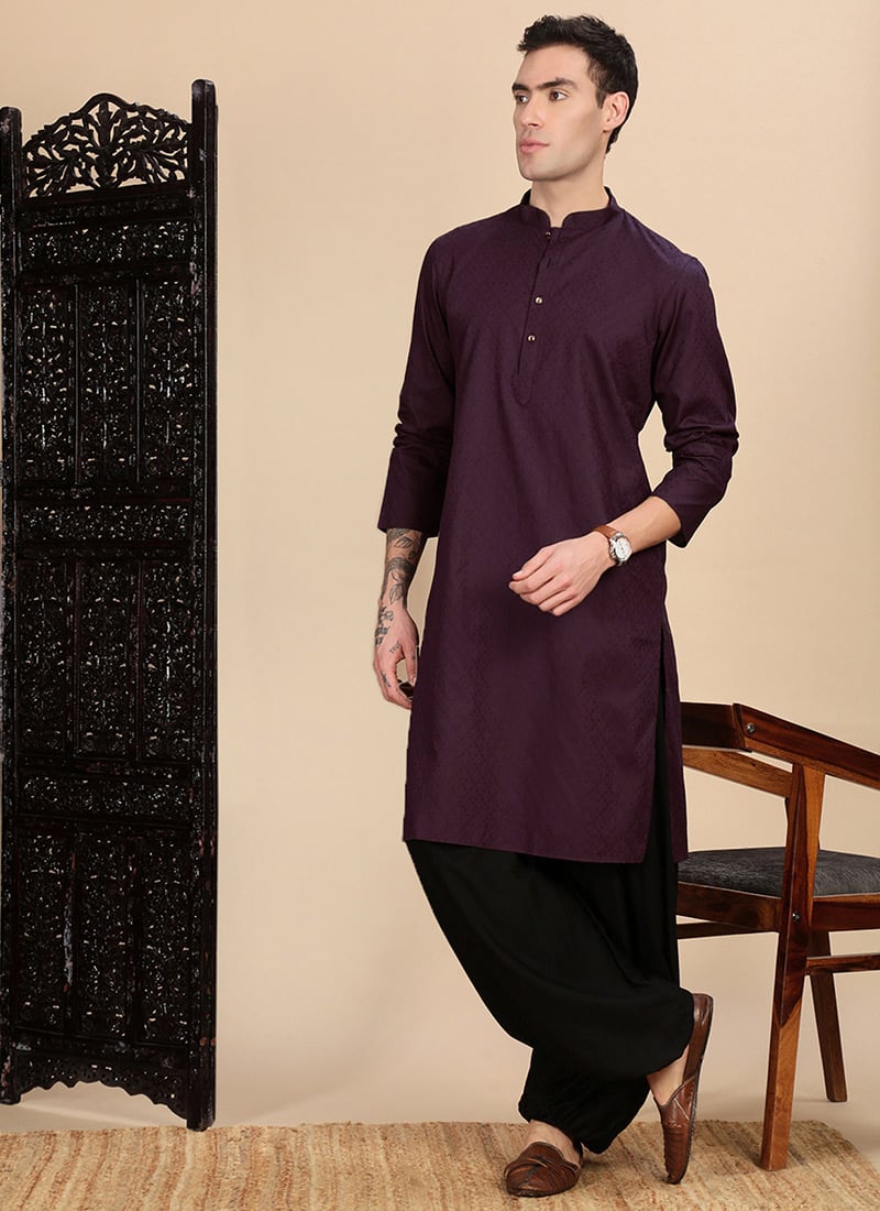 Red Cotton Textured Kurta