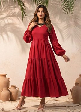 Red Delta Silk Fit And Flare Dress