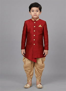 Red Dupion Silk Kids Boys Indowestern Sherwani