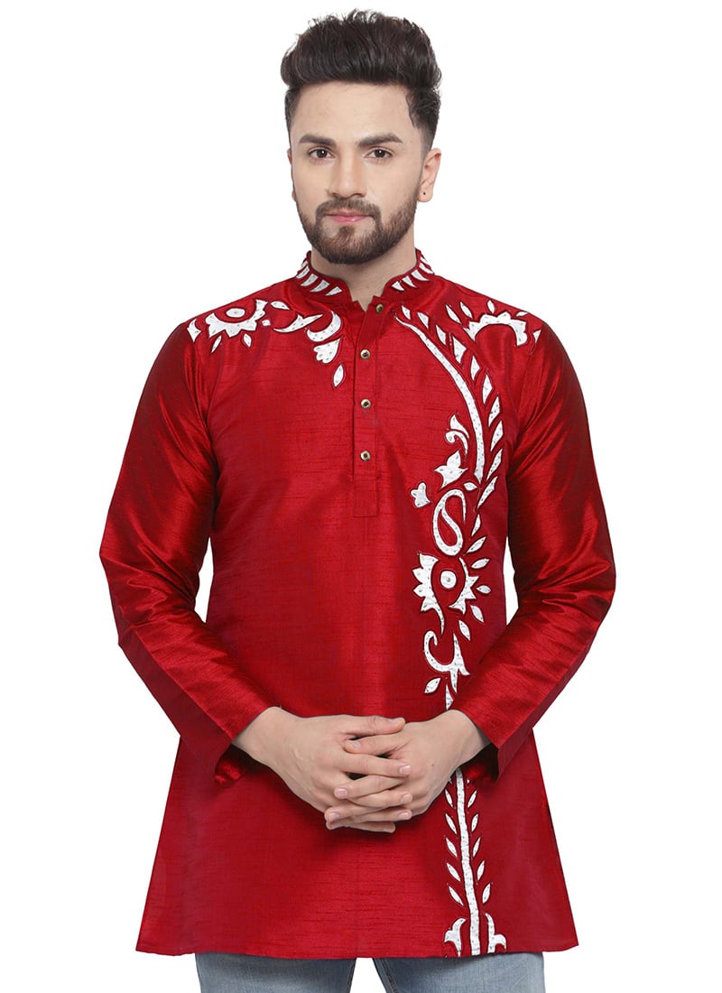 Red Dupion Silk Kurta