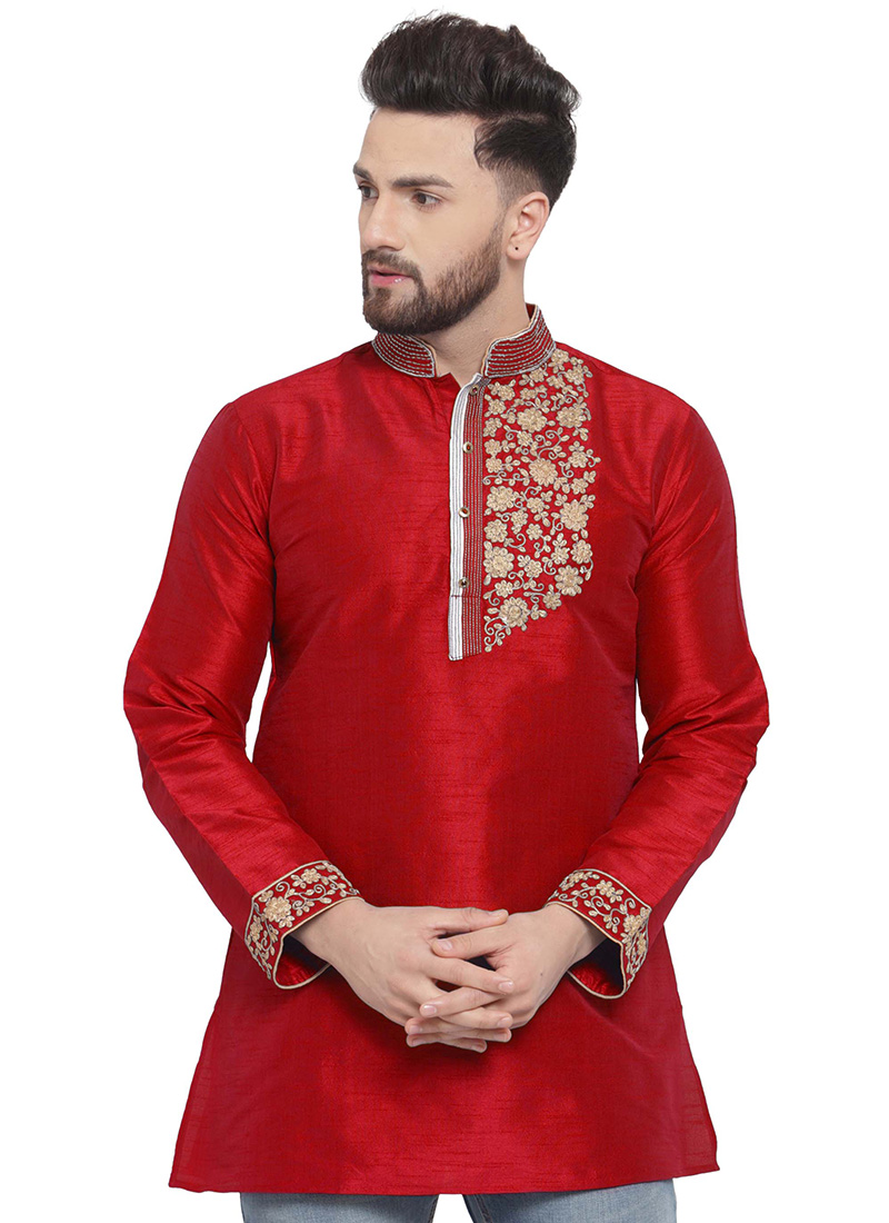Red Dupion Silk Kurta