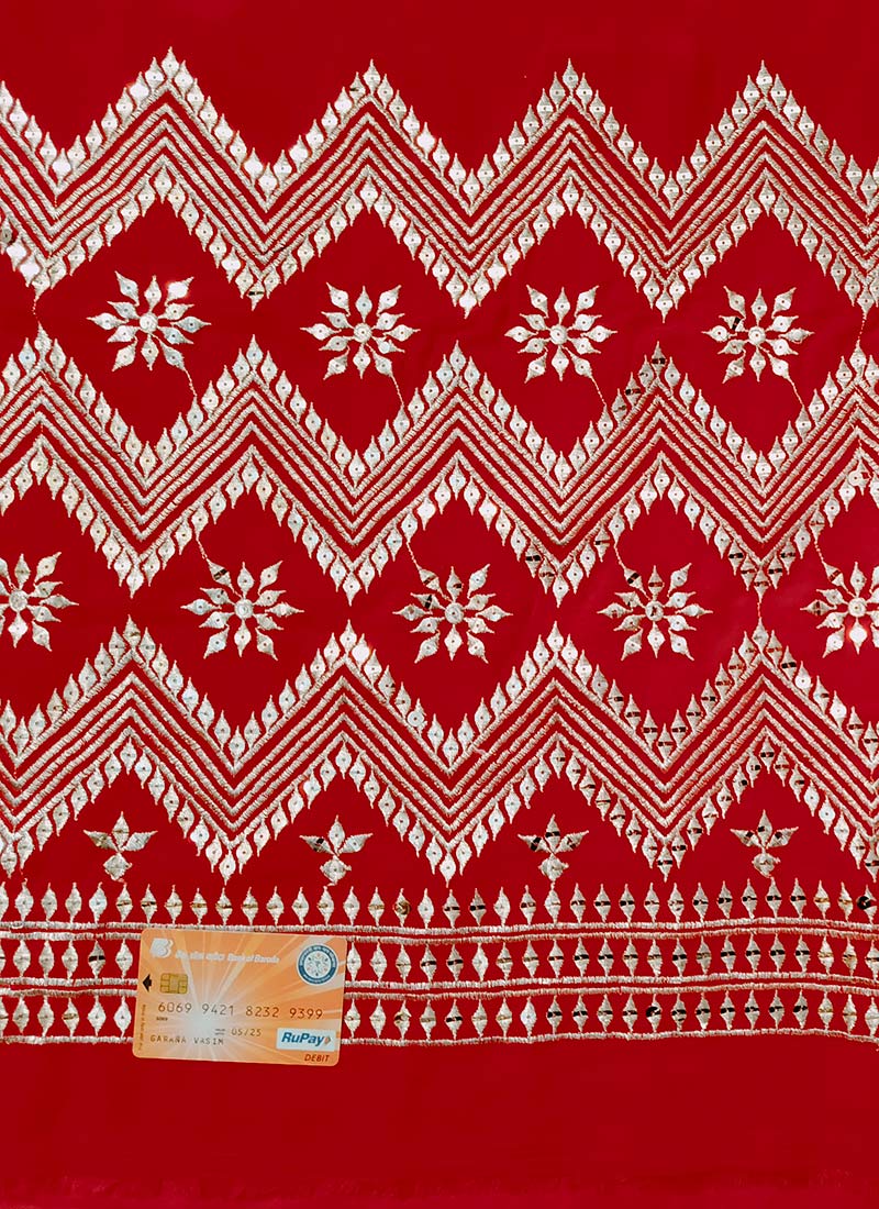 Red Embroidered Georgette Fabric