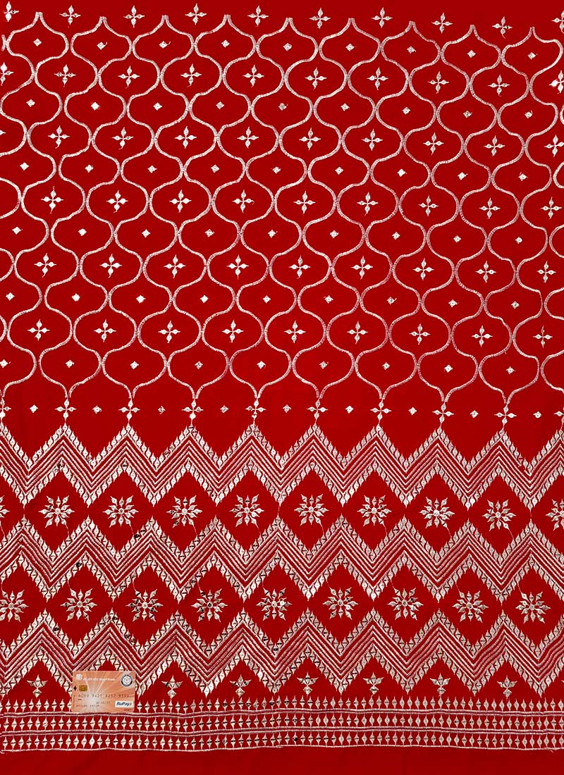 Red Embroidered Georgette Fabric