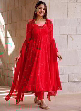 Red Faux Georgette Anarkali Suit