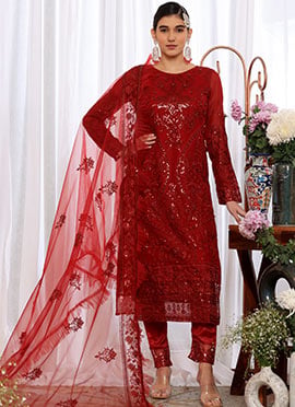 Red Georgette Embroidered Pakistani Suit