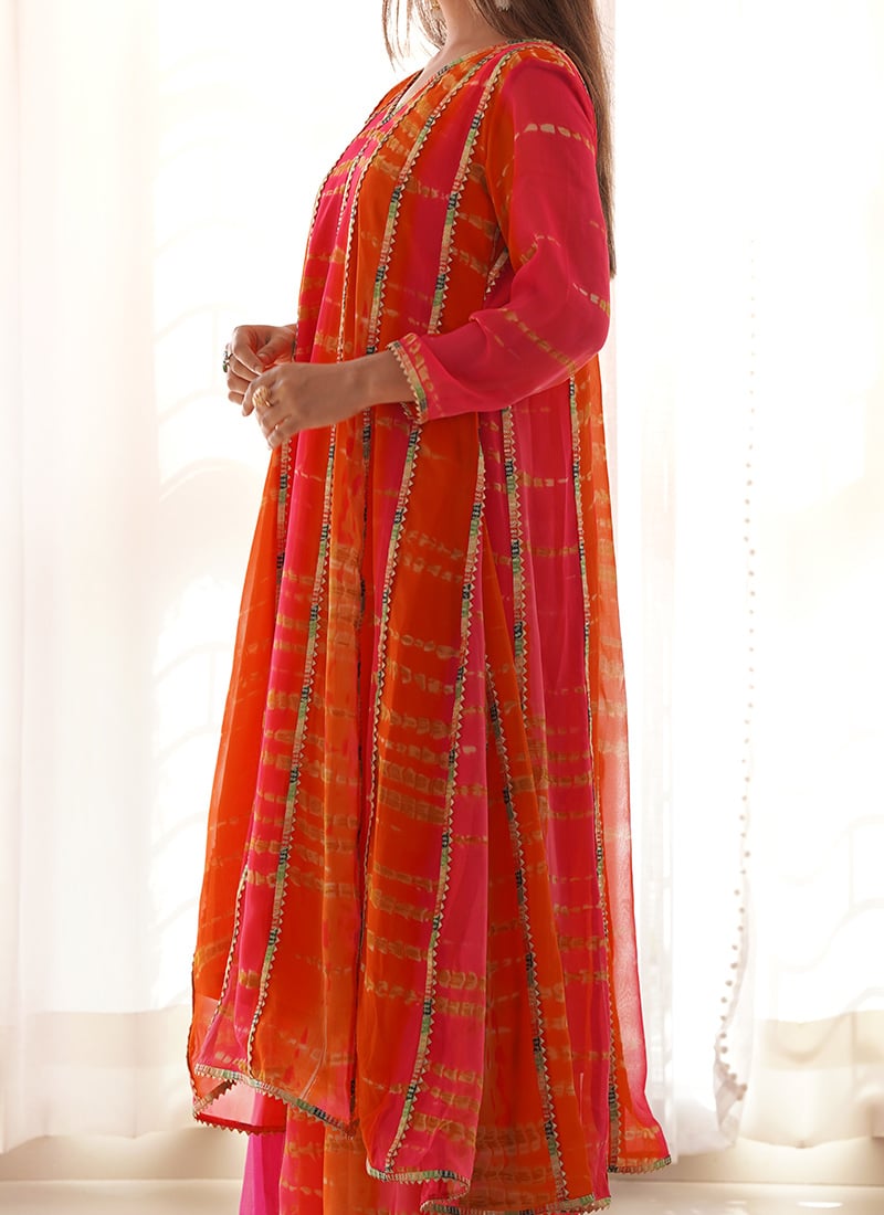 Wine Red Pant style Anarkali Faux Georgette