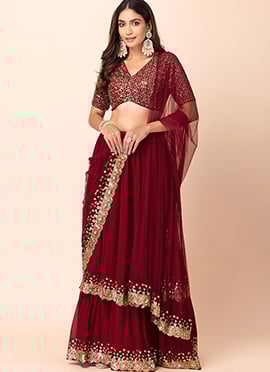Red Georgette Zari Embroidered Sequins Glamours Lehenga