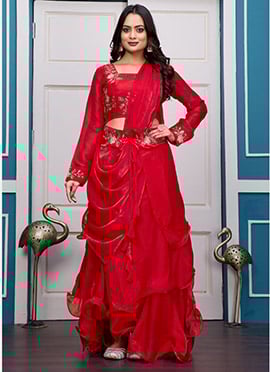Red Fendy Silk Embroidered Lehenga