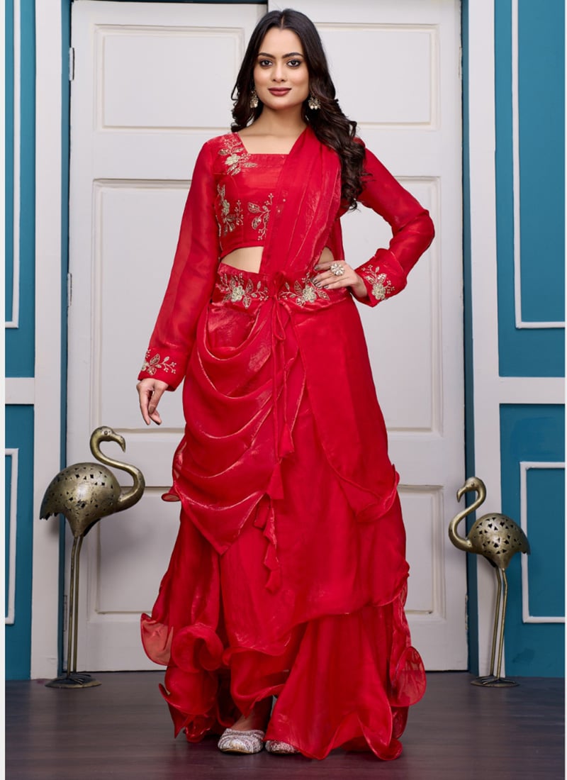 Red Fendy Silk Embroidered Lehenga After Six Wear