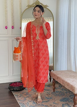 Red French Crepe Embroidered Sequins And Printed Straight Pant Suit