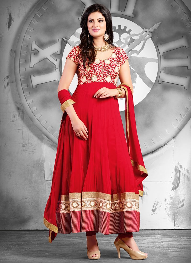 Red Georgette Anarkali Suit