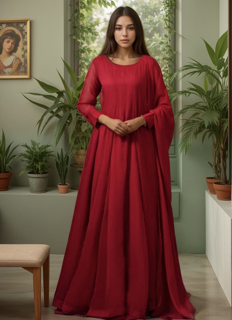 Red Georgette Anarkali Suit Festive Wear