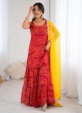 Red Georgette Bandhini Sharara Suit