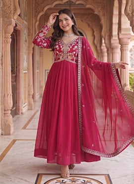 Red Georgette Embroidered Anarkali Suit