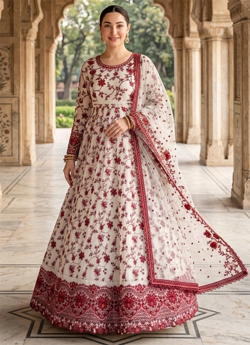 Red Georgette Embroidered Anarkali Suit Festive Wear