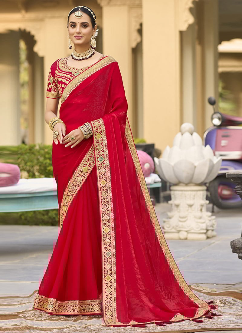 Red Georgette Embroidered Saree Festive Wear-SASLI26261006
