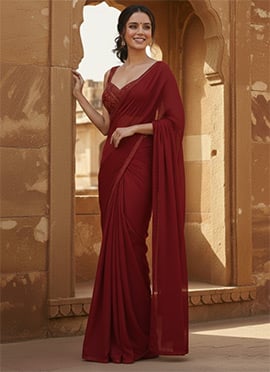 Red Georgette Hand Embroidered Sequins Saree