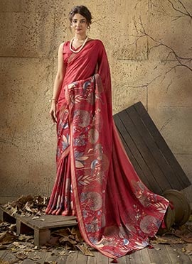 Red Georgette Printed Saree