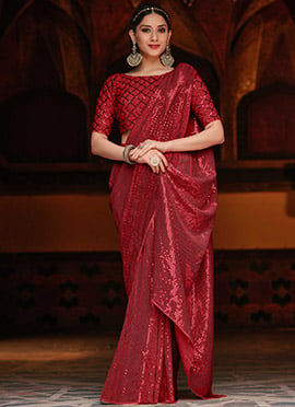 Red Georgette Sequins Stunning Saree