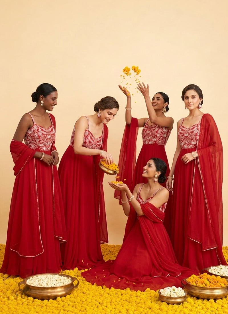 Red Georgette Zari Cutdana Embroidered Anarkali Suit Festive Wear