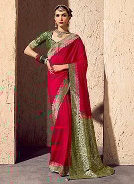 Red Georgette Zari Embroidered Saree