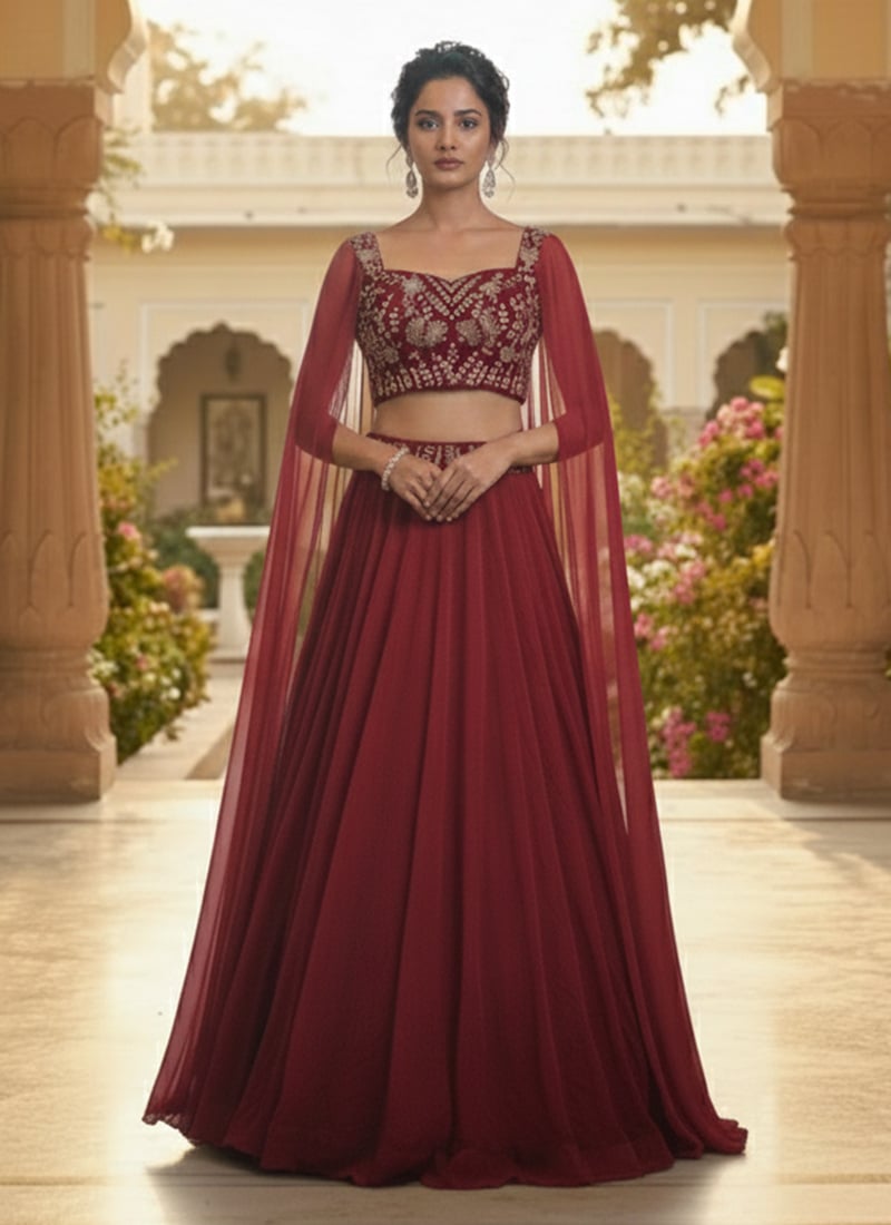 Red Georgette Zari Sequins Indowestern Sets and Suits Wedding Wear