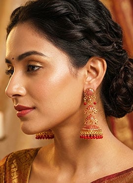 Red Gold Plated Enamelled DomeShaped Jhumka Earrings