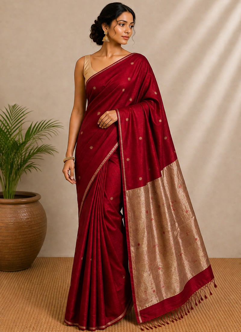 Red Handloom Woven Saree After Six Wear