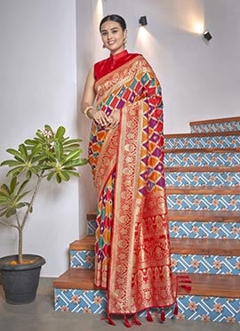 Red Jacquard Banarasi Silk Saree
