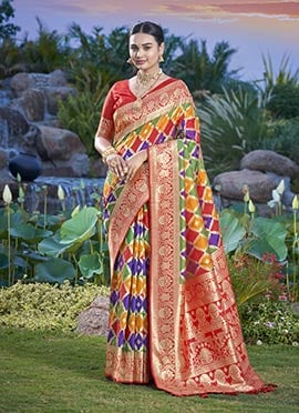 Red Jacquard Banarasi Silk Saree