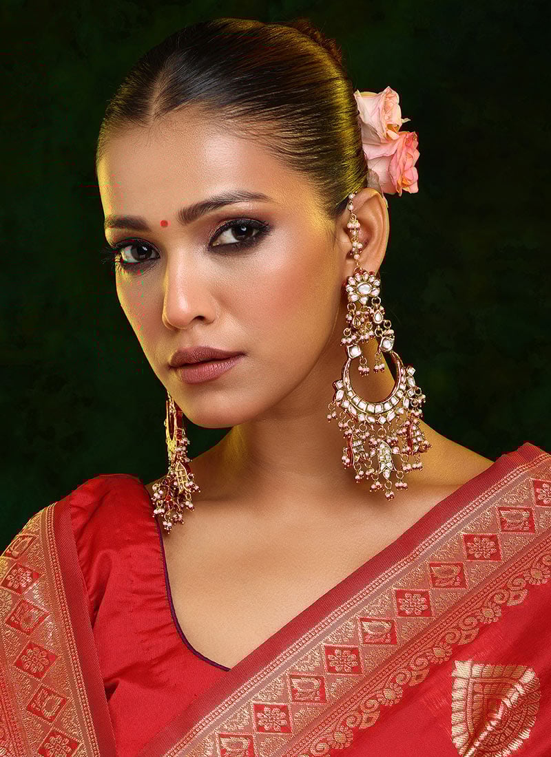 Red Kundan And Beads Chaand Bali Wedding Wear