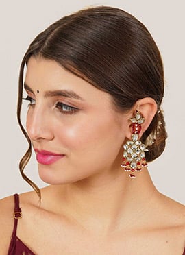 Red Kundan And Beads Danglers