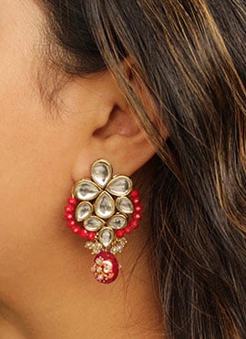 Red Kundan And Beads Drops