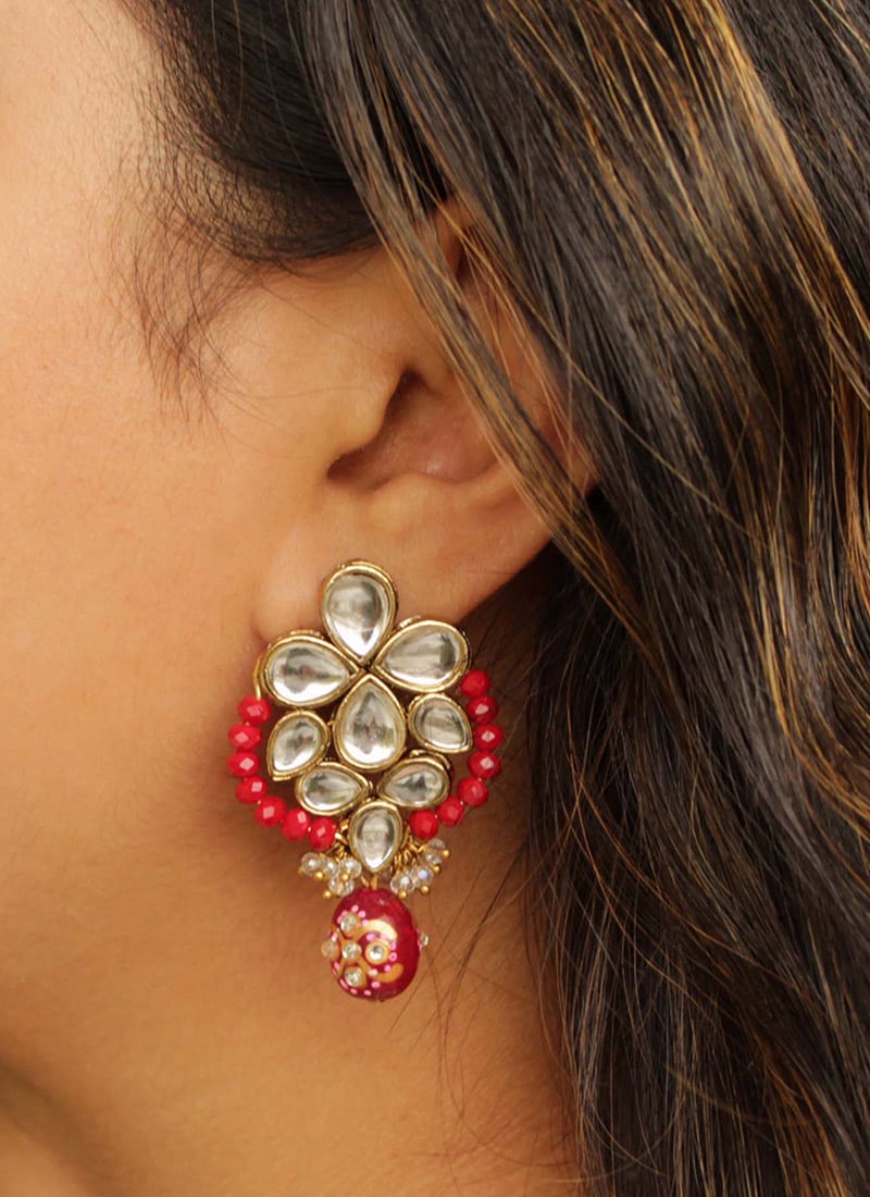 Red Kundan And Beads Drops After Six Wear
