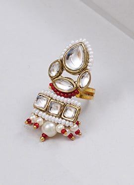 Red Kundan And Beads Work Ring
