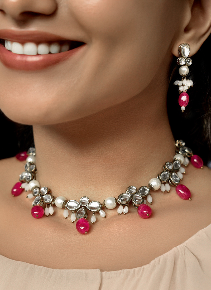 Red Kundan And Moti Necklace Festive Wear