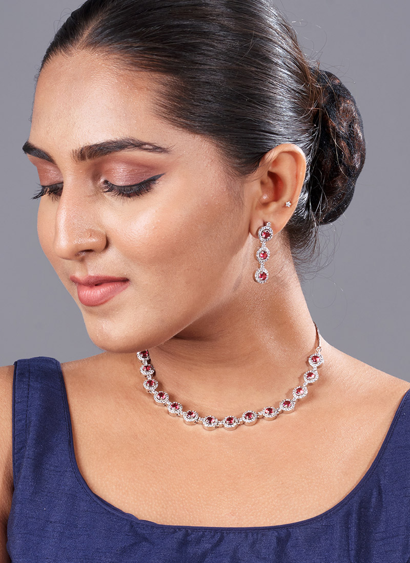 Red Kundan And Stone Work Necklace Festive Wear