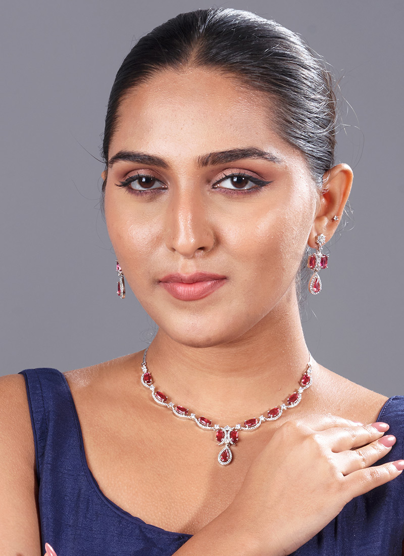 Red Kundan And Stone Work Necklace Festive Wear