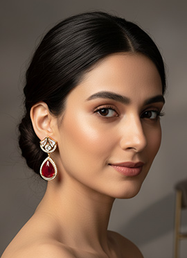 Red Kundan And Stones Danglers