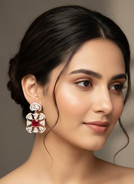 Red Kundan And Stones Danglers