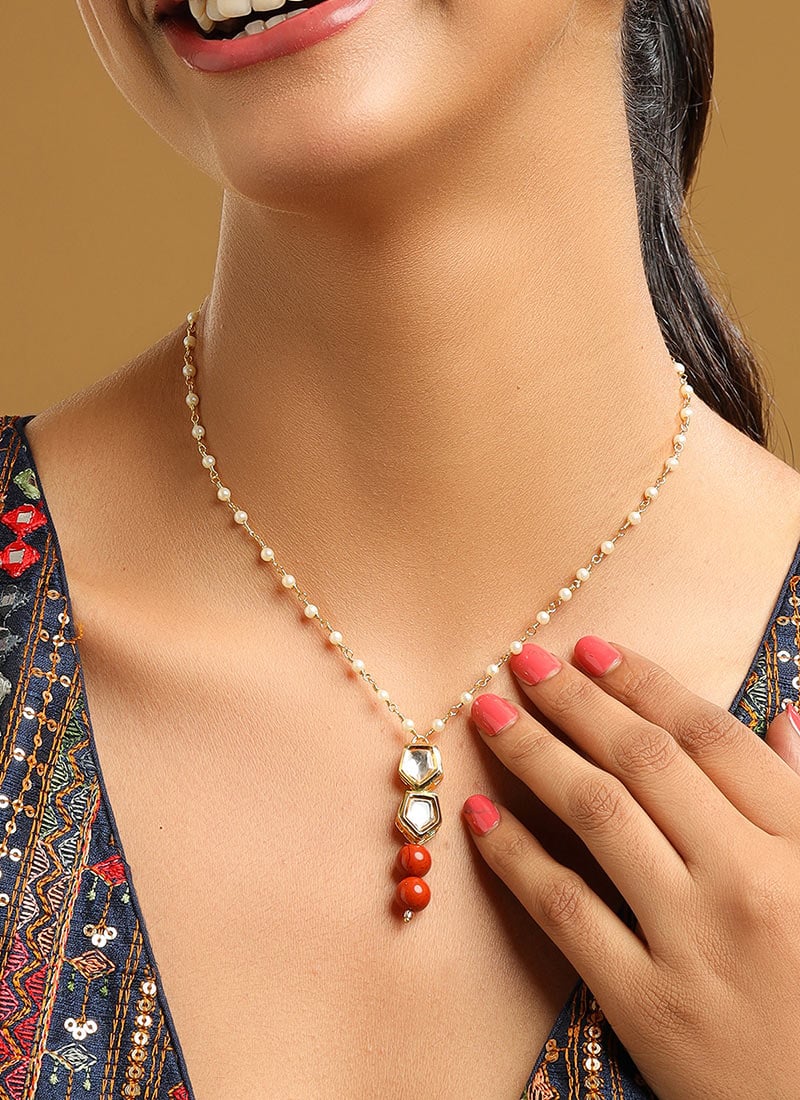 Red Kundan Beaded Necklace Festive Wear