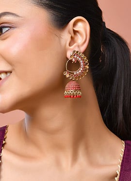 Red Kundan Beads Jhumka