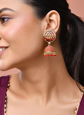 Red Kundan Beads Jhumka