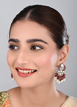 Red Kundan Meenakari Pearl Dangler Earrings